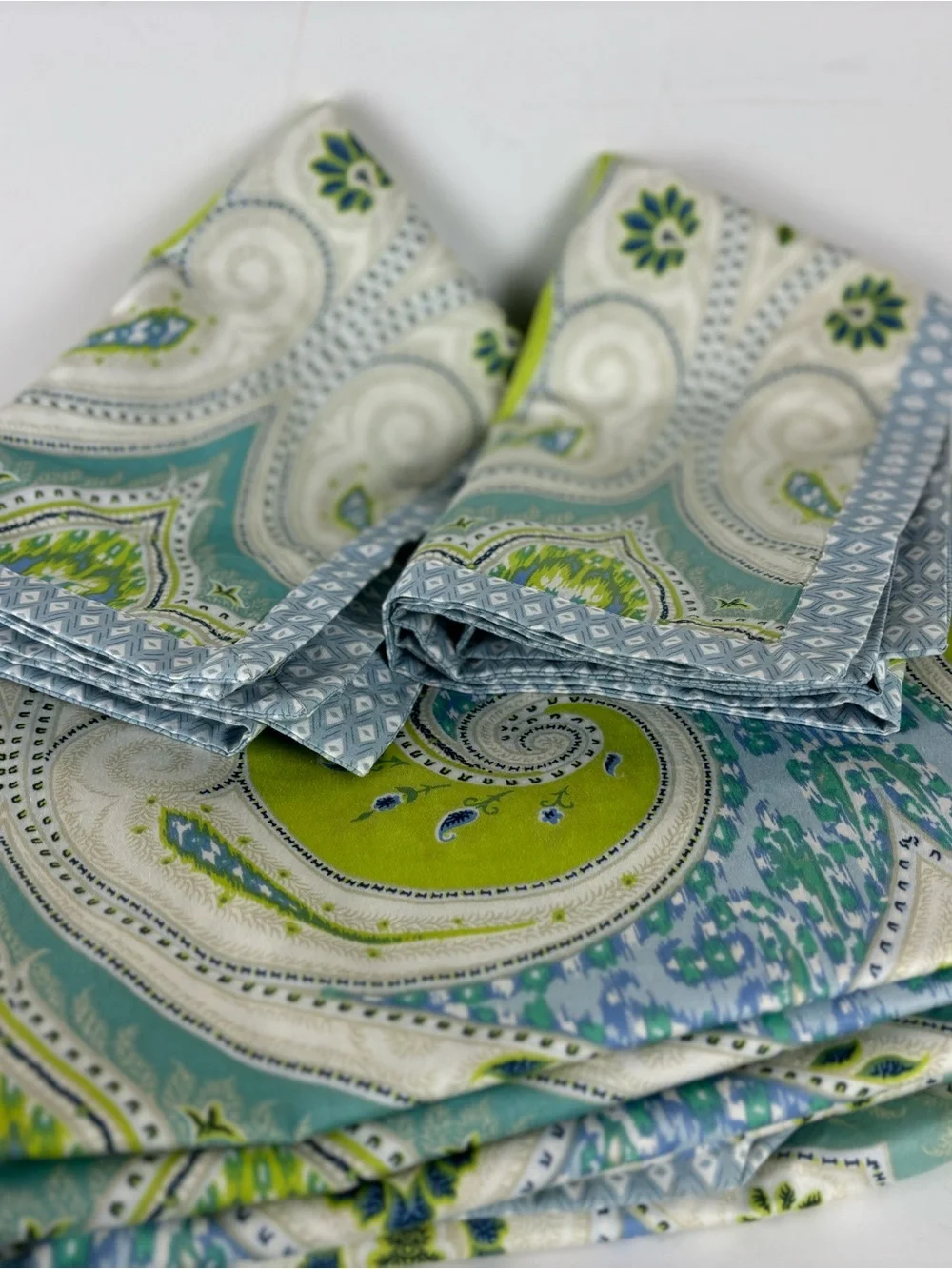 ECHO Design Duvet & Sham (2) set-“Sardinia” Paisley Print -Green & Blue F/Q